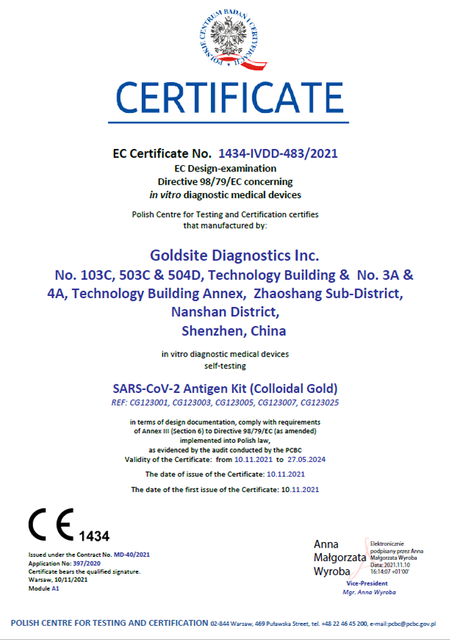 Certificat CE pour Test Auto Test Covid-19 Test antigène