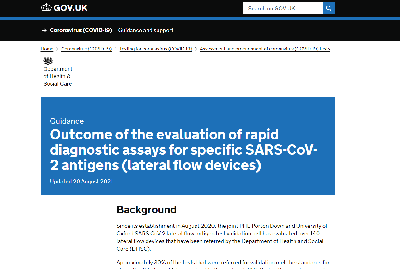 Le kit d'antigène Goldsite COVID-19 SARS-Cov-2 a passé l'évaluation de phase 3 du DHSC au Royaume-Uni